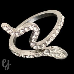 Slither Snake Adjustable Size Cubic Zirconia Silver Unisex Ring Goth Taylor NEW